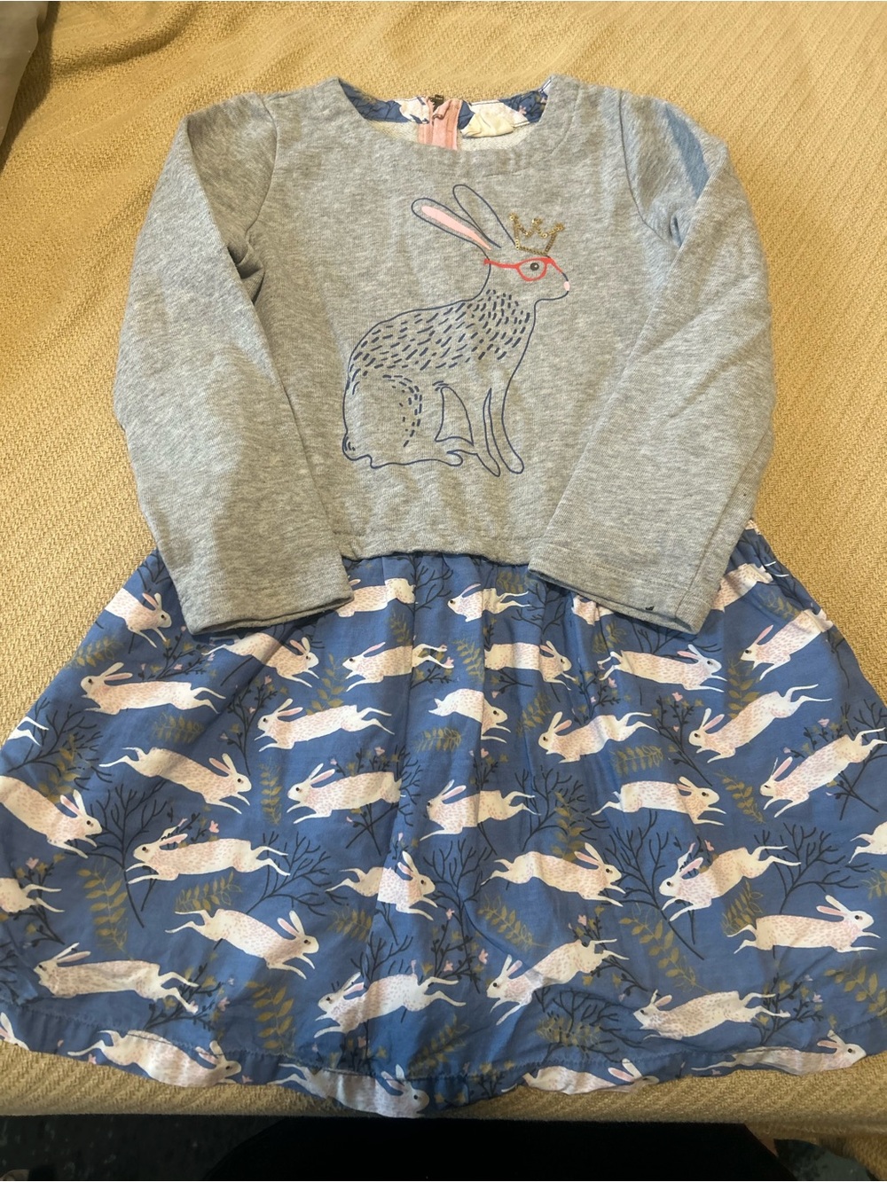 Mini Boden girls Grey Top & Blue Bunny Skirt Dress